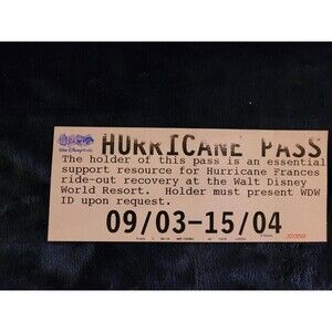 Walt Disney World Cast Member Hurricane Ride-Out Access Pass Rare Operational Co